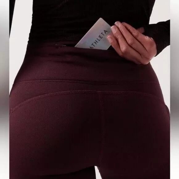 Athleta Altitude Stash Tight Polartech Lined Fleece Leggings Burgundy Size 2X - Picture 3 of 9